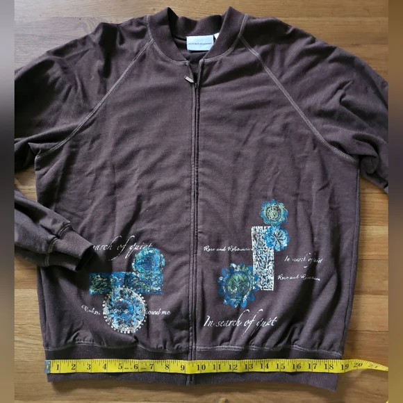 Alfred Dunner Brown Long Sleeve Full Zip Relax Back Graphics Women's Size 14 - Picture 7 of 9